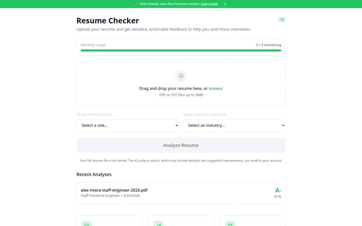 AI-powered resume checker with actionable feedback